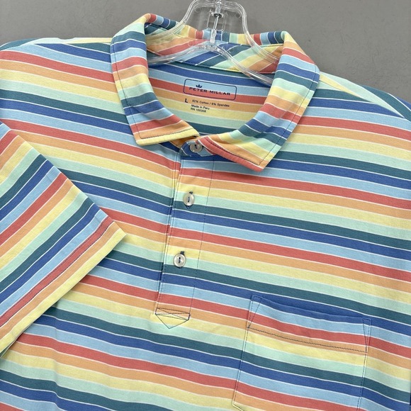 Peter Millar Other - Peter Millar Polo Shirt Mens Large Multicolor Striped Pocket Cotton Stretch Golf
